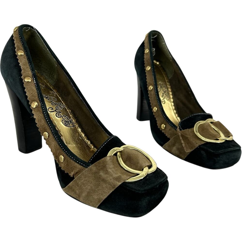 Vintage women's black gold studded Naughty Monkey suede Leather Rock & Roll Pump